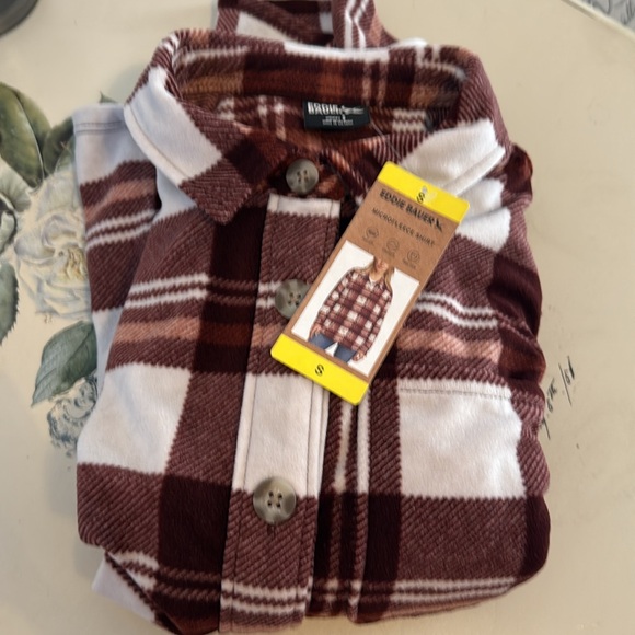 Eddie Bauer Microfkeece Plaid Button-Down Shirt - Brown and White - Picture 2 of 4